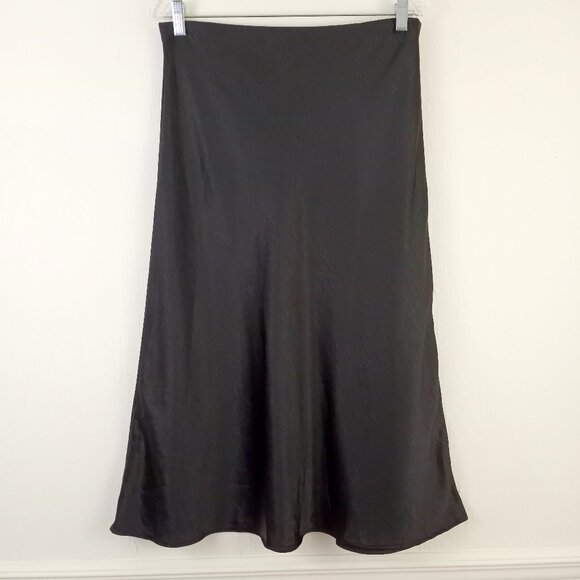 Ellison Dresses & Skirts - NWT Ellison Black Satin Bias Cut Midi Pull On Skirt Womens L